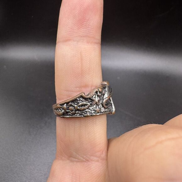 Vintage 925 Silver Ring Mushrooms Stars Plants And Flowers Hippie Y2K Style - Picture 2 of 6